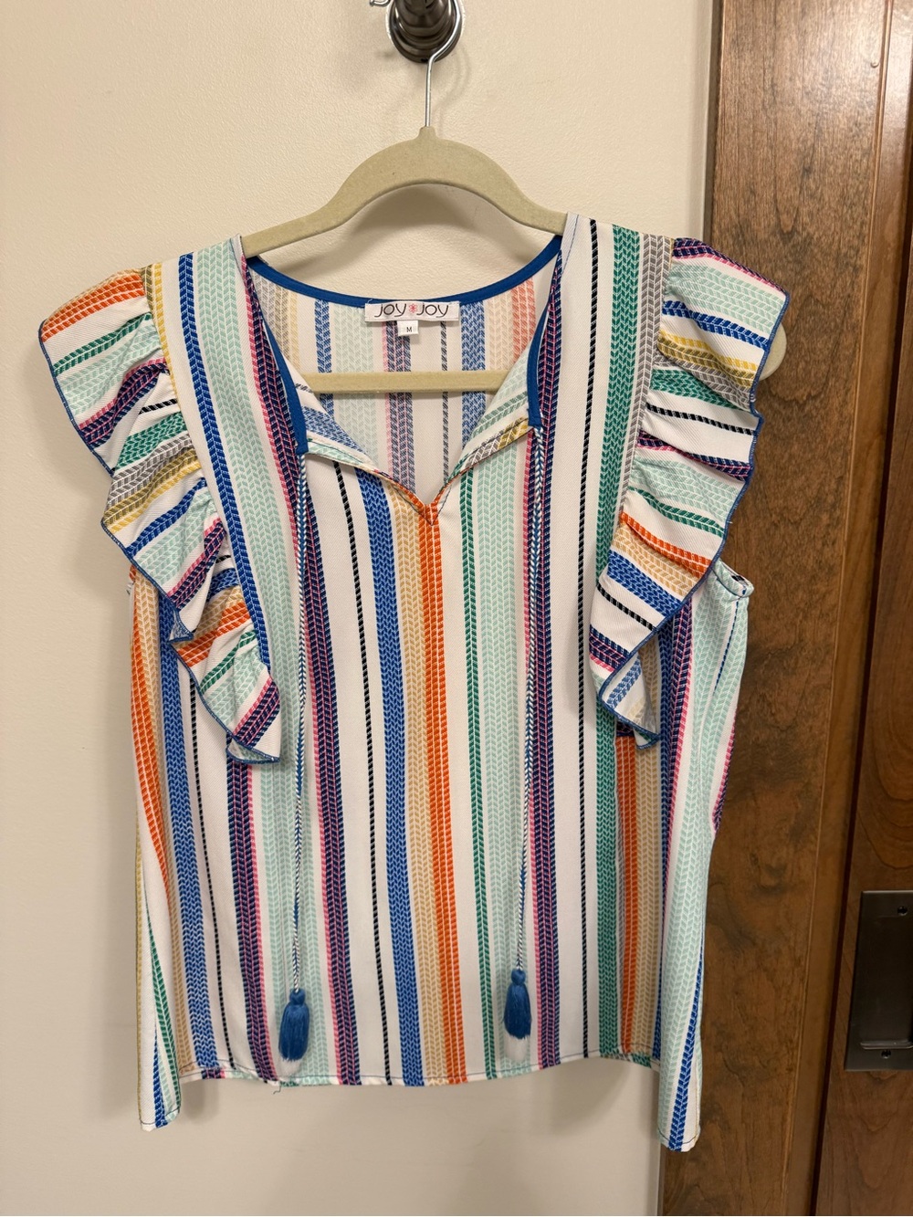 Joy & Joy Multicolor Striped Ruffle Sleeve Blouse